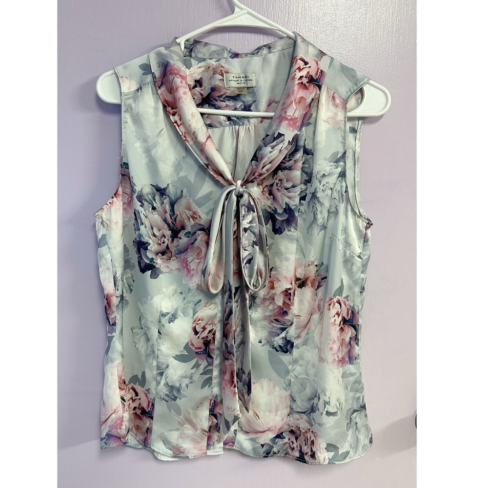Tahari Floral-Print Tie-Neck Blouse